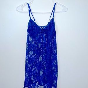 Navy blue lingerie slip dress. The straps are adjustable! Pretty short mid thigh